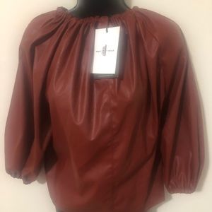 Women’s Faux Leather balloon sleeve top